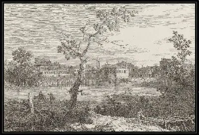 Картина Вид города на берегу реки