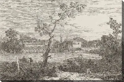 Картина Вид города на берегу реки