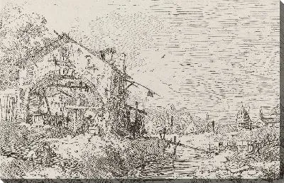 Картина Пейзаж с женщиной у колодца