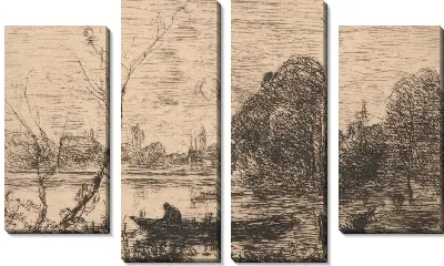 Картина Виль д Аврей: лодочник на пруду (вечер)