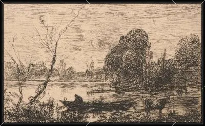 Картина Виль д Аврей: лодочник на пруду (вечер)