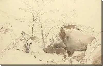 Картина Фонтенбло, фигура, прислоненная к скале