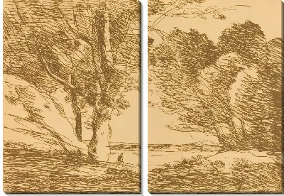 Картина Башня на горизонте озера