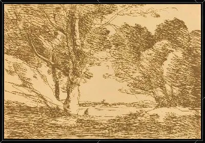 Картина Башня на горизонте озера