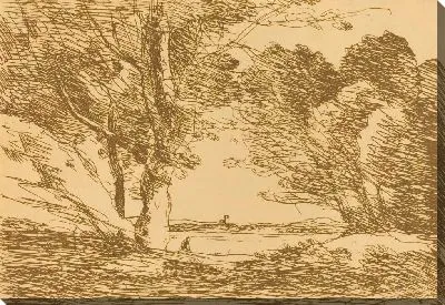 Картина Башня на горизонте озера