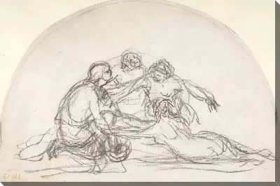 Картина Три нимфы и юноша: этюд для декоративного люнет