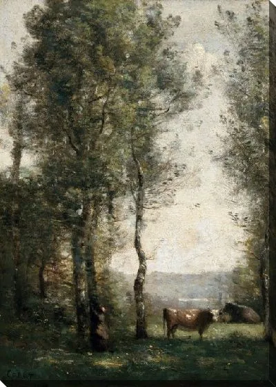 Картина Лесной пейзаж с коровами на поляне