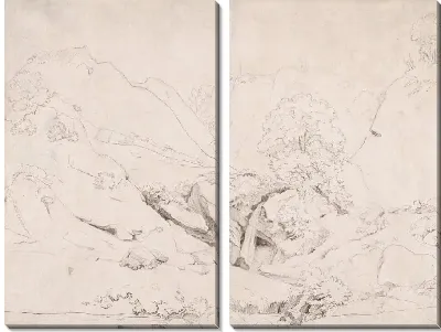 Картина Итальянский пейзаж (ректо); Скалы и листва (verso)