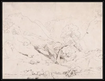 Картина Итальянский пейзаж (ректо); Скалы и листва (verso)