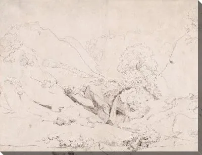 Картина Итальянский пейзаж (ректо); Скалы и листва (verso)