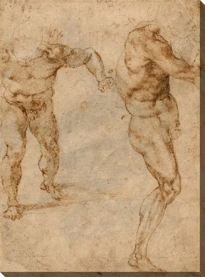 Картина Два обнаженных человека, штурмующего человека вперед, и другого, поворачивающегося направо (на обороте), c. 1504