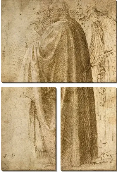 Картина Три стоящих человека в широких плащах повернуты влево (ректо), c. 1492-1496