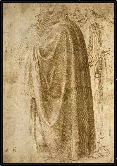 Картина Три стоящих человека в широких плащах повернуты влево (ректо), c. 1492-1496