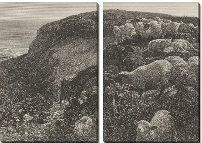 Картина На склоне холма (бродячие овцы)