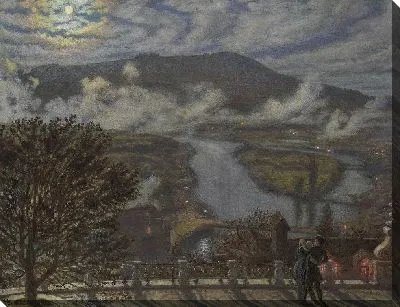 Картина Вид с террасы на речной пейзаж ночью