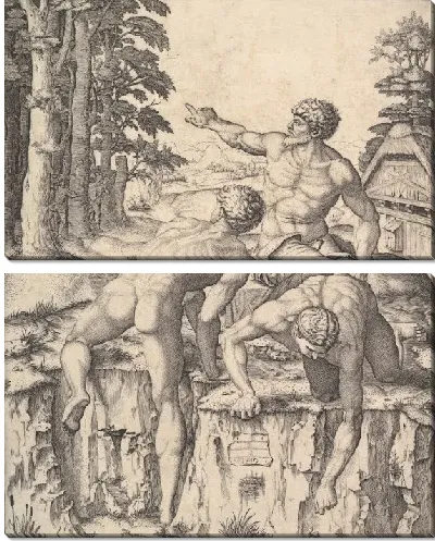 Картина Три голых мужчины в пейзаже