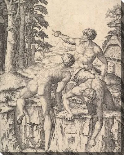 Картина Три голых мужчины в пейзаже