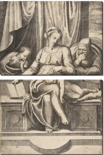 Картина Мадонна с младенцем и святыми Иосифом и Иоанном Крестителем (по мотивам мадонны дель Силенцио Микеланджело)