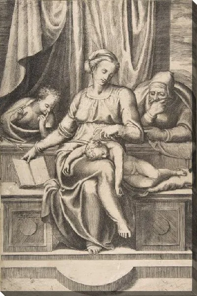 Картина Мадонна с младенцем и святыми Иосифом и Иоанном Крестителем (по мотивам мадонны дель Силенцио Микеланджело)