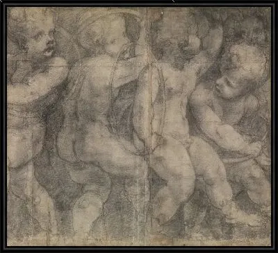 Картина Путти, играющий с обручами (рисунок для фрески в Пармском соборе)