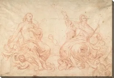 Картина Святая Троица (ректо); Исследования сидящих женских фигур (Богородица и еще один Святой?)