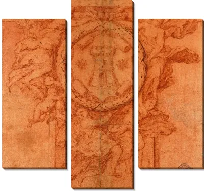 Картина Проект по отделке стен (Женские фигуры и медальон с путти-опорой с гербом)