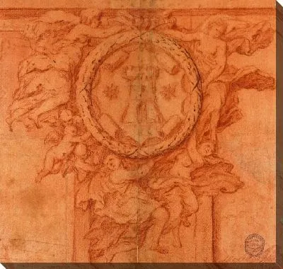 Картина Проект по отделке стен (Женские фигуры и медальон с путти-опорой с гербом)