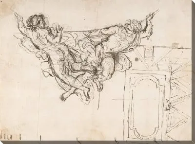Картина Этюд для обнаженных мужских фигур, поддерживающих каркас и план потолочного украшения Палаццо Альтьери, Рим