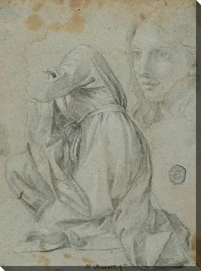 Картина Исследования: Ткань на коленях женщины. Голова молодой женщины