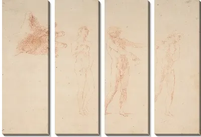Картина Три обнаженные мужские фигуры; Изучение правой руки рисунка слева