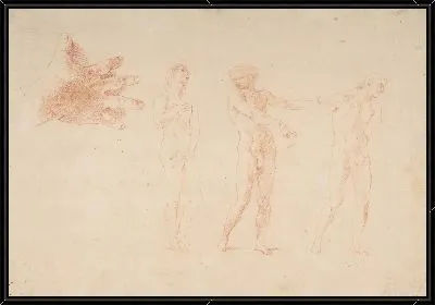Картина Три обнаженные мужские фигуры; Изучение правой руки рисунка слева