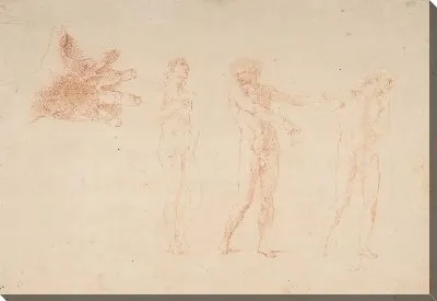 Картина Три обнаженные мужские фигуры; Изучение правой руки рисунка слева