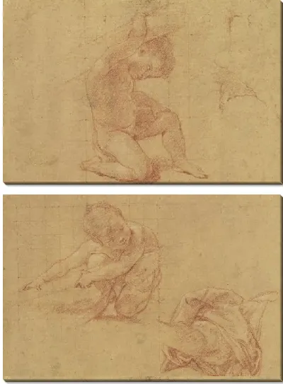 Картина Двое обнаженных детей поднимают дубину