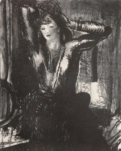 Картина Девушка укладывает волосы