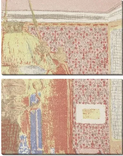 Картина Интерьер с розовыми обоями и лампой 