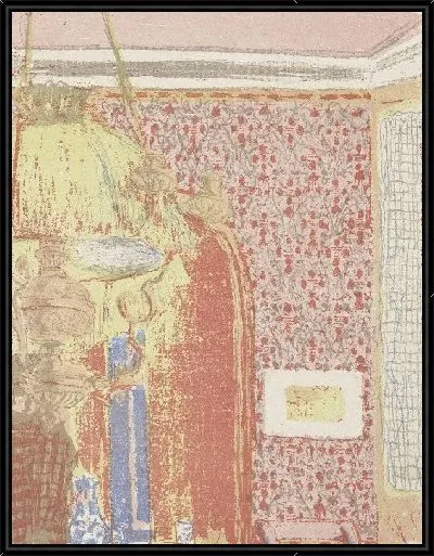 Картина Интерьер с розовыми обоями и лампой 