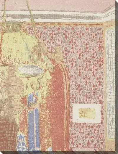 Картина Интерьер с розовыми обоями и лампой 