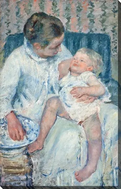 Картина Мать собирается вымыть своего сонного ребенка 