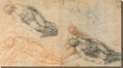 Картина Три исследования одной фигуры в поддержку другой и набросок фигуры (для оплакивания, Болонья, Палаццо Д'Аккурсио)