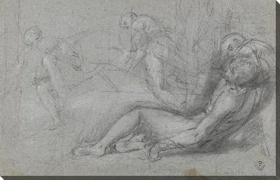 Картина Три исследования с одной фигурой в поддержку другой; Эскиз рисунка и пейзаж (для «Отложения», Перуджа, Кафедральный собор Сан-Лоренцо)