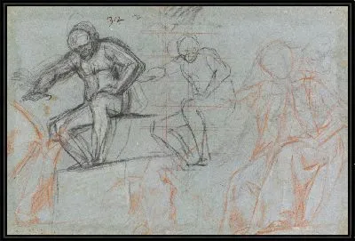 Три этюда для сидячей фигуры, наброски драпировки (для «Мученичества святого Виталия», Милан, Пинакотека Брера)