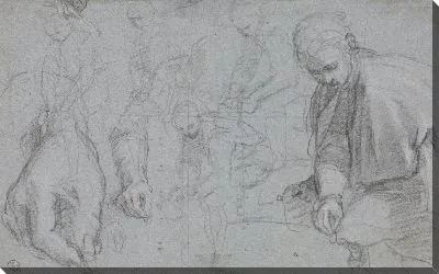 Пять этюдов мужской фигуры и два его правой руки и предплечья (для “Мадонны дель Пополо”, Флоренция, Галерея дельи Уффици)