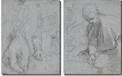 Пять этюдов мужской фигуры и два его правой руки и предплечья (для “Мадонны дель Пополо”, Флоренция, Галерея дельи Уффици)