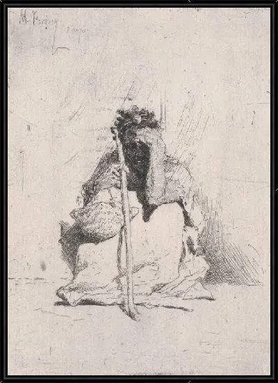 Картина Нищий, сидящий на земле с палкой