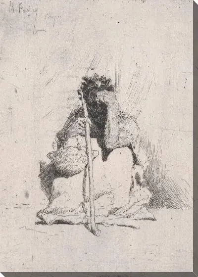 Картина Нищий, сидящий на земле с палкой