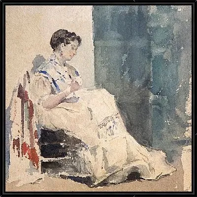 Женщина шьет