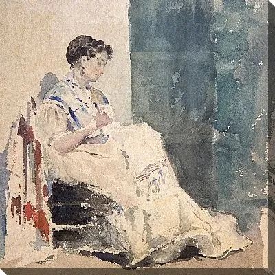 Женщина шьет