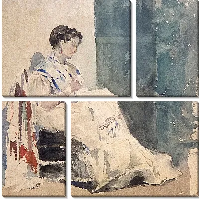 Женщина шьет