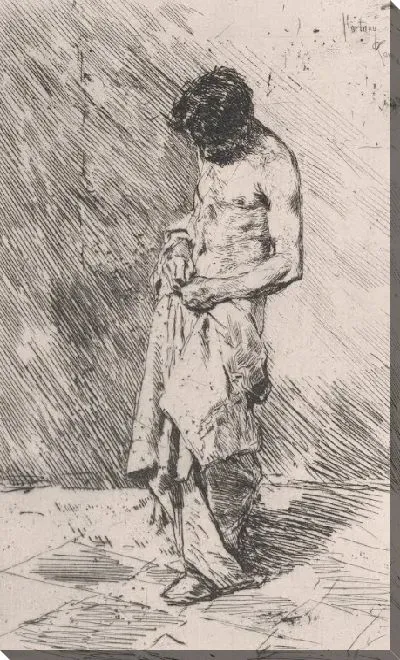 Картина Молодой человек стоит одетый в лохмотья