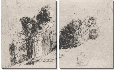 Картина Игроки в карты: трое мужчин, двое сидят, один стоит перед разложенными на столе картами